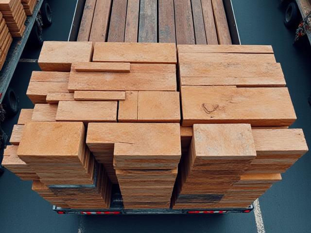Stacked lumber and steel