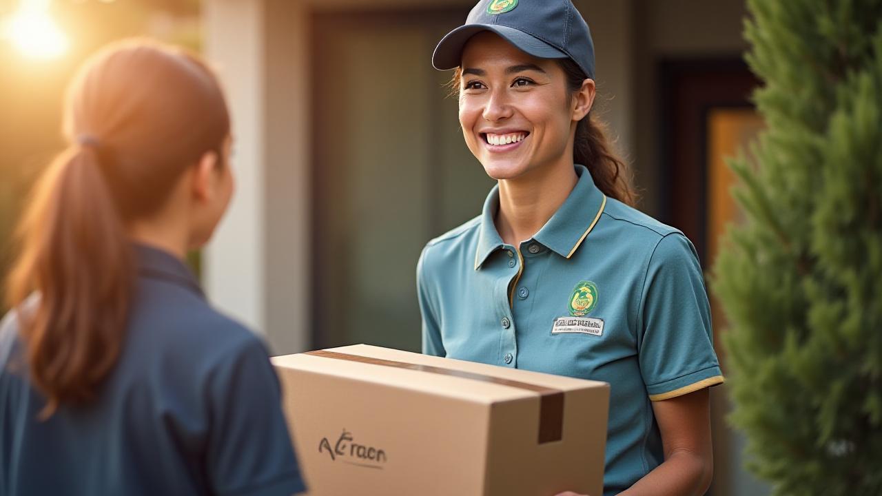 Professional logistics driver delivering a premium package to a Southern California residence