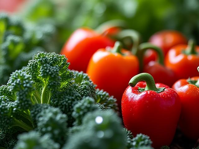 Fresh organic vegetables in a misted grocery display