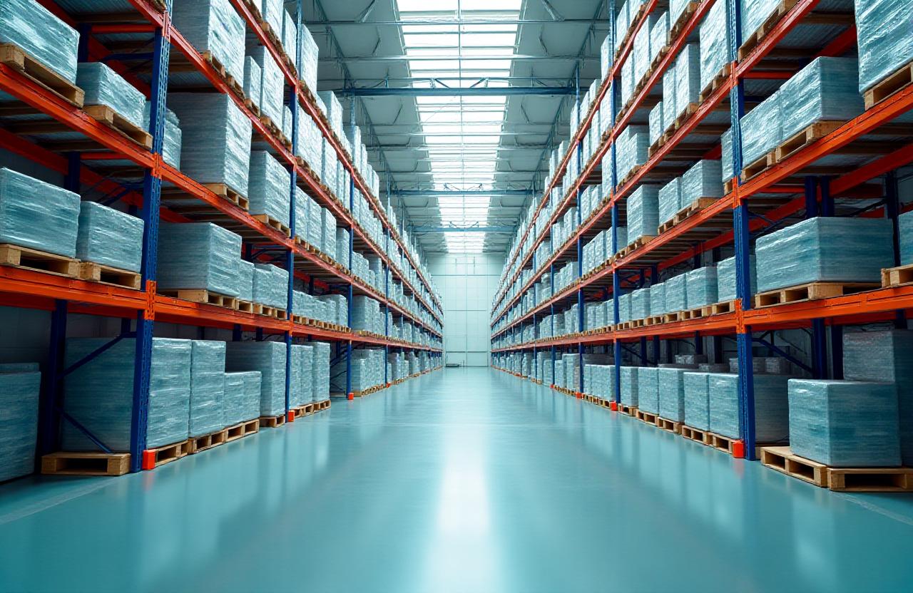 Ultra-modern and exceptionally clean warehouse facility with high ceilings and orderly pallet systems
